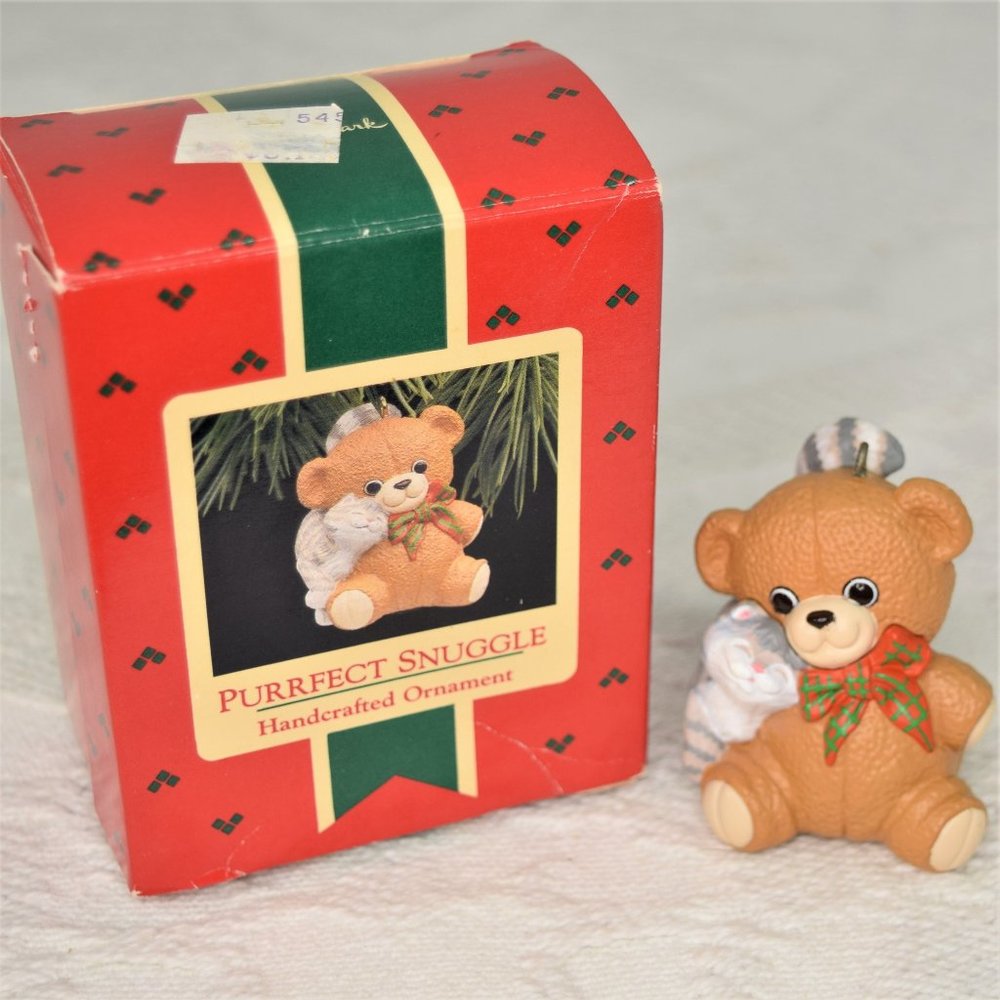 Vintage 1988 Hallmark Purrfect Snuggle Keepsake Christmas Ornaments Handcrafted